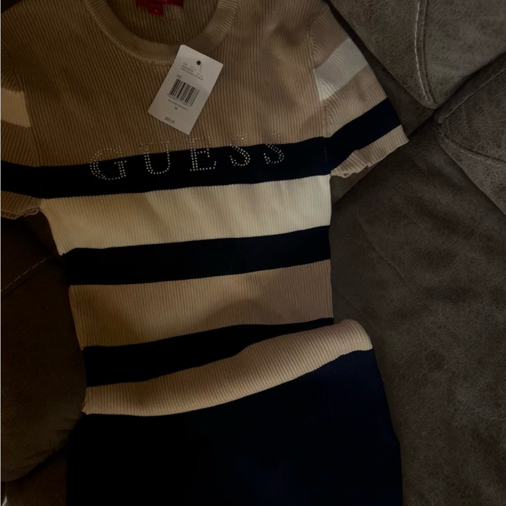 Guess Striped T-Shirt in Tan and Black